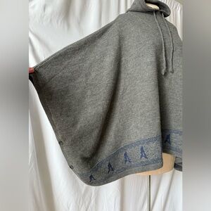 Grey Hooded Poncho with Blue Accents